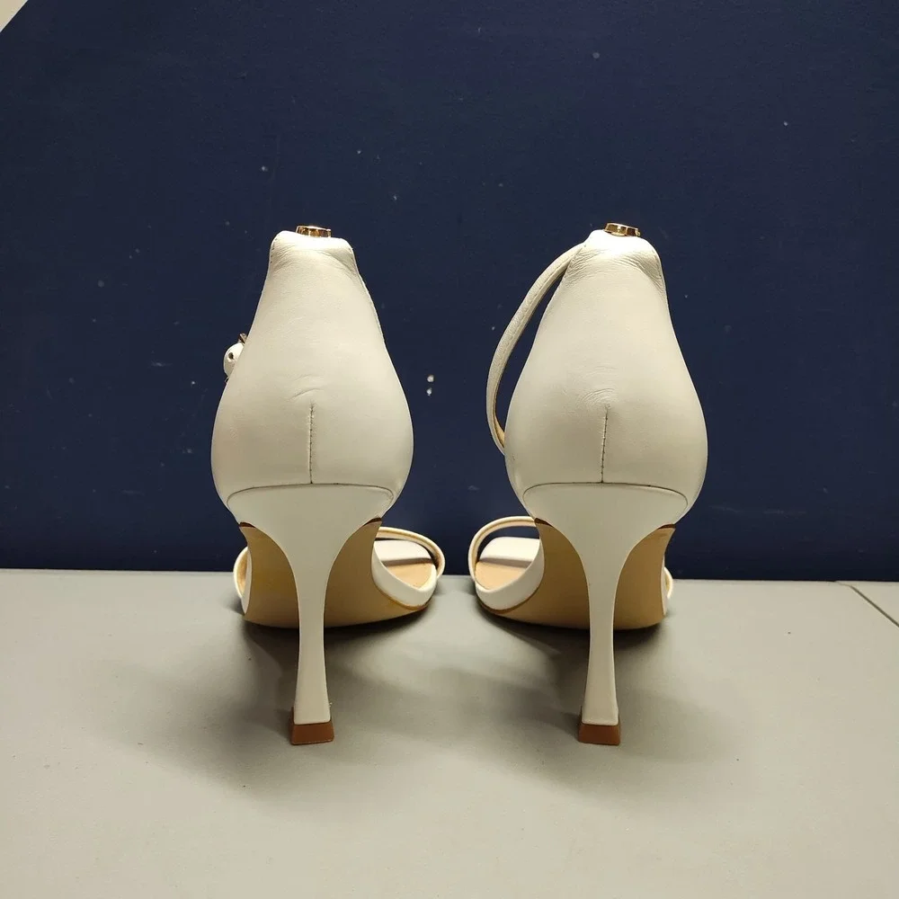 GUESS Gwyael 2 Kitten‎ Heels Womens Size 7.5M White Leather Ankle Strap Open Toe